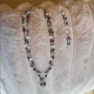 Chic Brown and White Chrystal Necklace & Earring Set